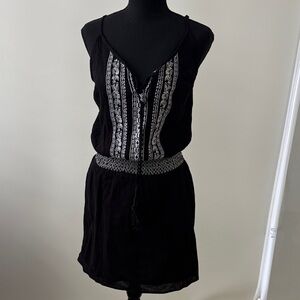 VENUS Black Dress with White Embroidered Detail